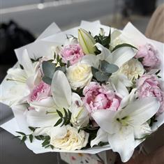White Lilies Pink Peonies &amp; White Roses Boquet