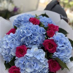 Blue Hyd &amp; Hot Pink Roses 